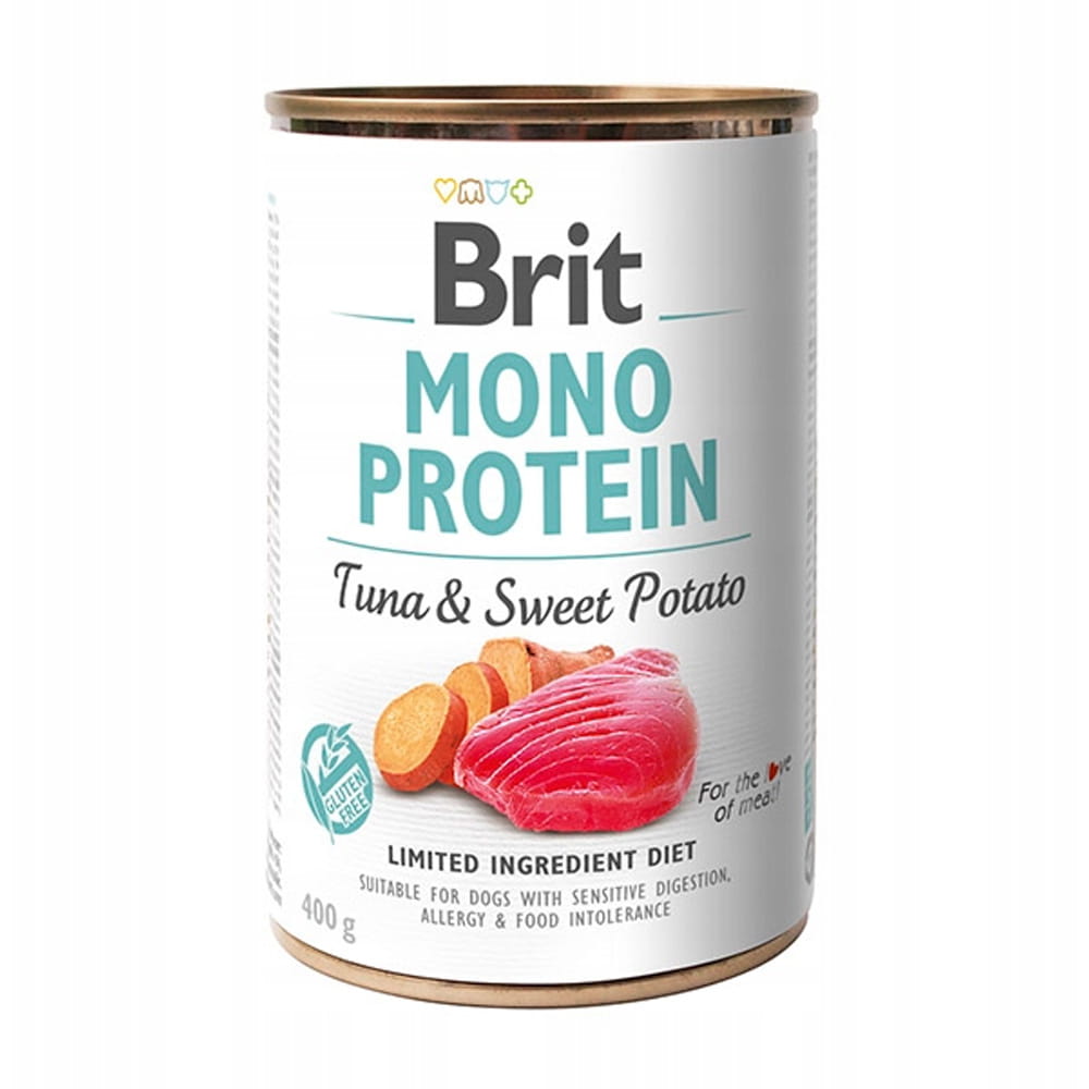 BRIT Mono Protein Tuna&Sweet Potato TUŃCZYK karma mokra dla psa Zestaw 12x400g